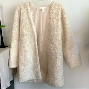 H&M off white teddy coat